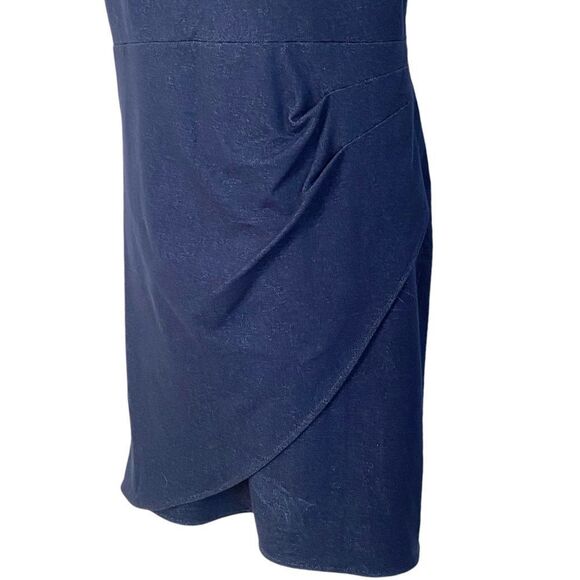 Halston Heritage Stretch Dark Denim Faux Wrap Sleeveless Bodycon Mini Dress Sz 4 - Picture 9 of 16